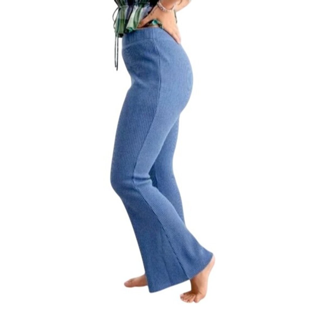 Aerie Blue Waffle Knit Pull On Flare Pants - Picture 2 of 7